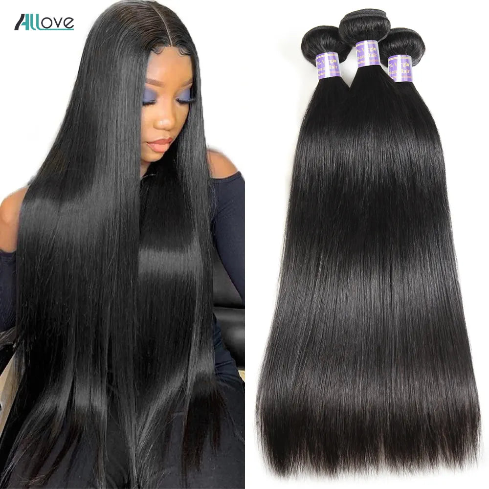 Allove Bundles Human Hair Bone Straight Bundles Brazilian Hair Weave Bundles 1/3/4 PCS 30 32 Inch Remy Hair Extensions For Women