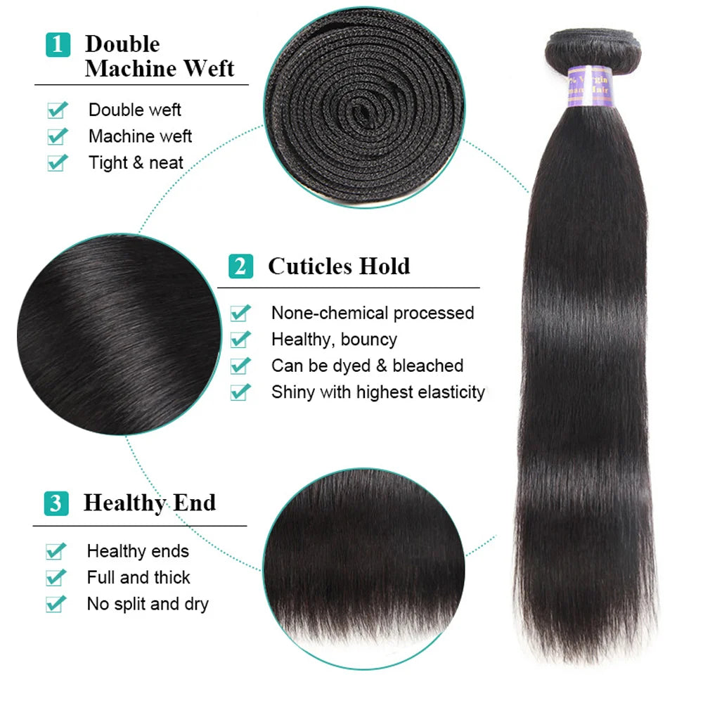 Allove Bundles Human Hair Bone Straight Bundles Brazilian Hair Weave Bundles 1/3/4 PCS 30 32 Inch Remy Hair Extensions For Women