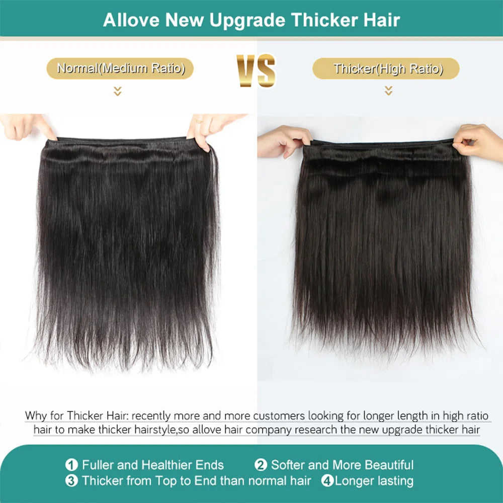 Allove Bundles Human Hair Bone Straight Bundles Brazilian Hair Weave Bundles 1/3/4 PCS 30 32 Inch Remy Hair Extensions For Women