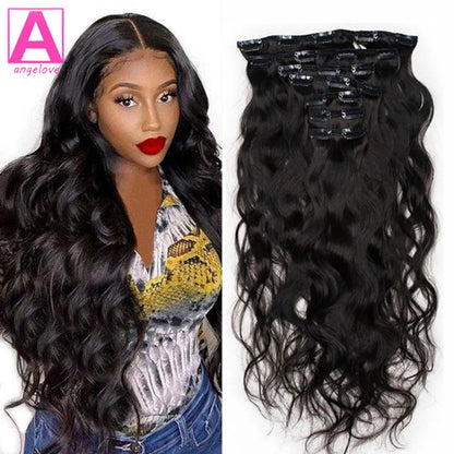 Clip In Hair Extensions Human Hair Brazilian Body Wave Clip In 8 Pcs/Set Natural Black Color Clip Ins Remy Hair 8-26 Inch 120G