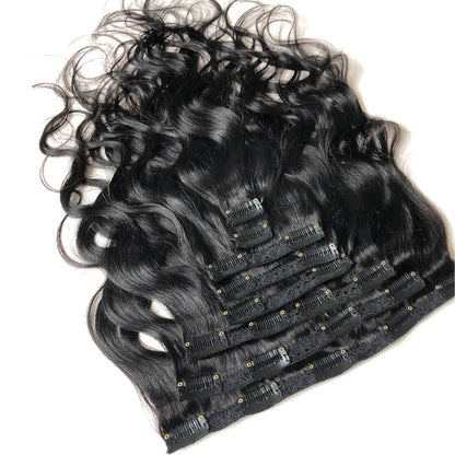 Clip In Hair Extensions Human Hair Brazilian Body Wave Clip In 8 Pcs/Set Natural Black Color Clip Ins Remy Hair 8-26 Inch 120G